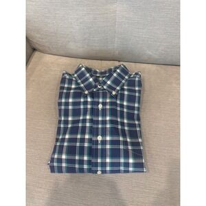 Jos A Bank Traveler Plaid Button Down Shirt Men's Size L Blue Green White